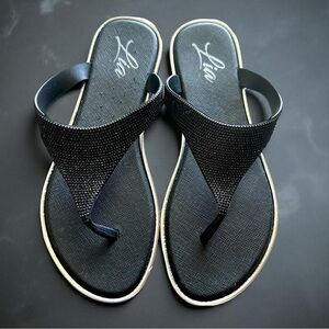 NWOT LIA black Silver Rhinestones Sandles vegan Leather Size 6